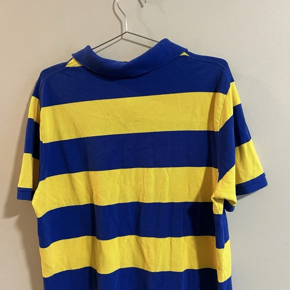Polo Ralph Lauren Mens XL Polo Shirt Rugby Custom Fit Blue Yellow Stripes Golf